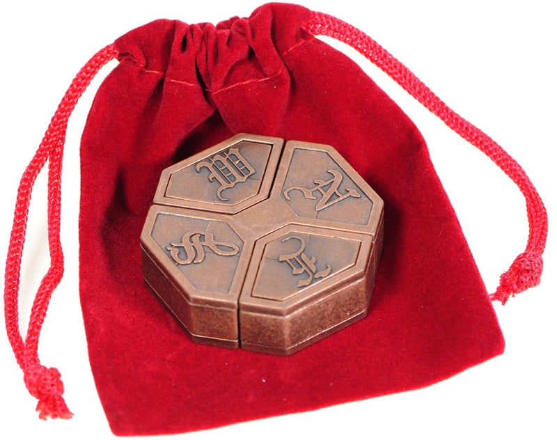 octora Hanayama News Cast Metal Brain Teaser Puzzle with Red Velveteen Pouch Bundled Items - Image 3